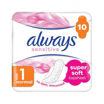 Always Sensitive Normal Plus 1 Podpaski ze skrzydełkami, 10 sztuk - obrazek 1 - Apteka internetowa Melissa